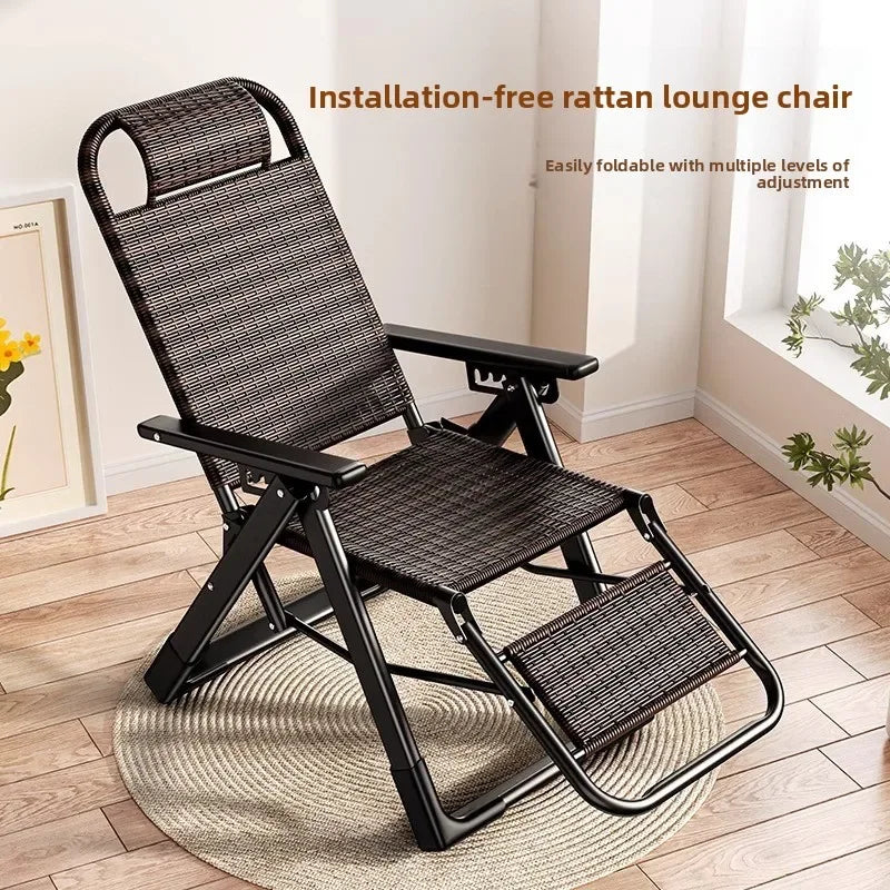 Rattan chair rattan woven folding lunch break recliner home leisure backrest elderly lazy chair durable nap bed folding chair Oasis Select
