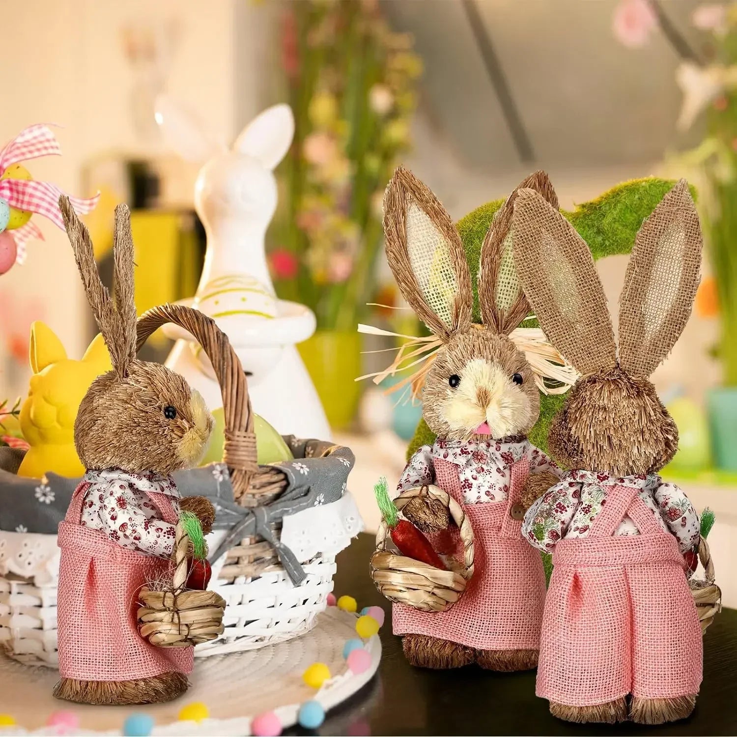 1/2Pcs Easter Bunny Party Decor Realistic Ornament Handmade Home Store Decoration Country Retro Style Gift Window Display Prop Oasis Select