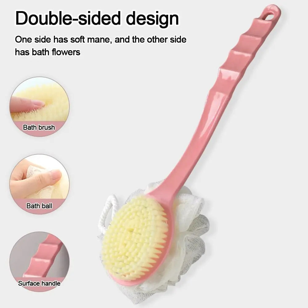 2-in-1 Double-sided Long Handle Shower Brush Body Clean Bath Brush Exfoliating Soft Bristle Shower Cleaning Tools Oasis Select