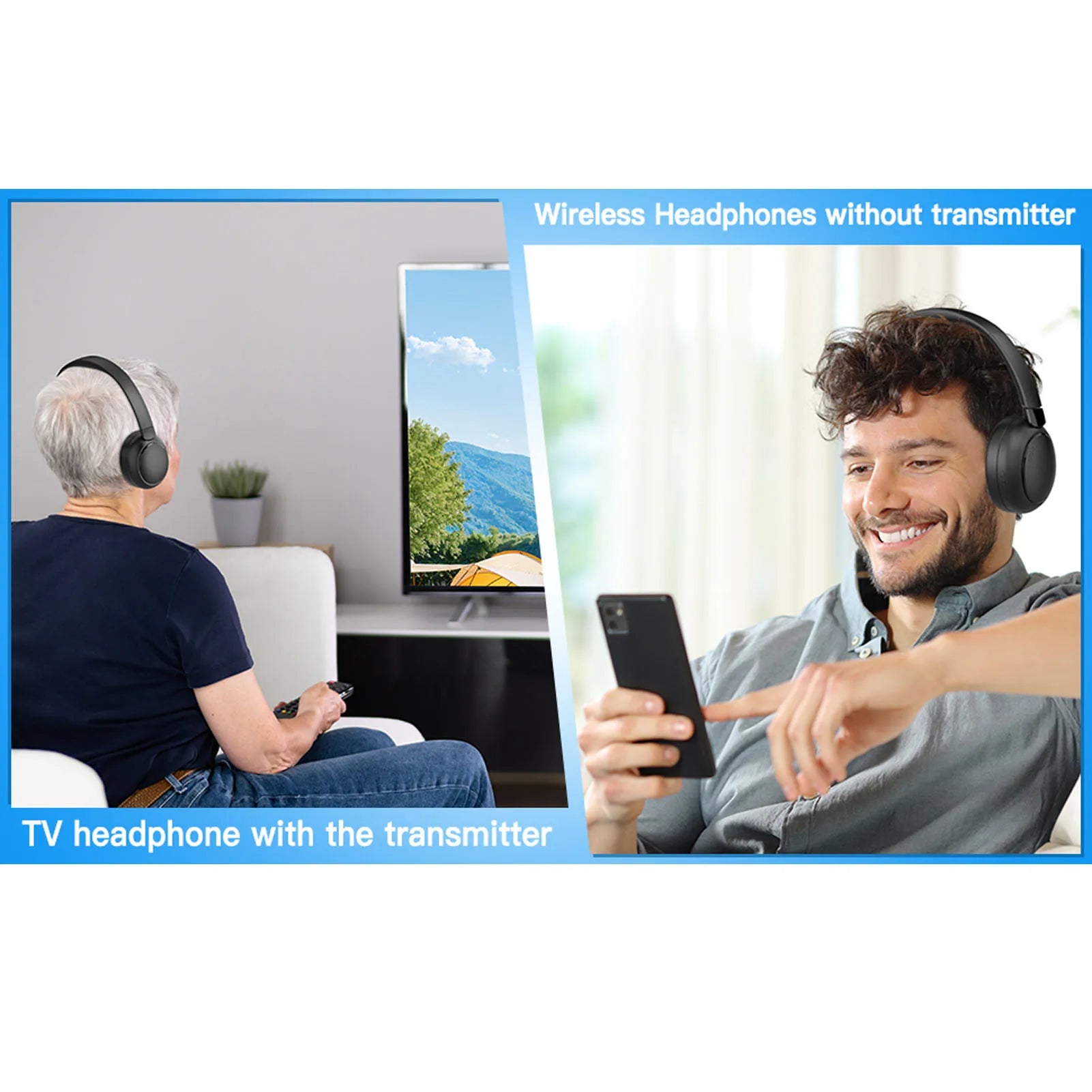 TV Headphone Wireless TV Headphone Battery Level Display 2.4G Bluetooth 5.3 50 Hours Playback with Charging Base for Xmas Gift Oasis Select