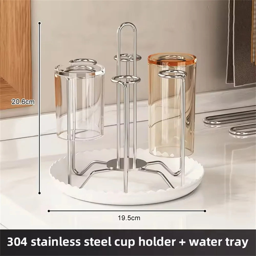 Stainless Steel Cup Drying Rack with Drip Tray – Holds 6 Cups