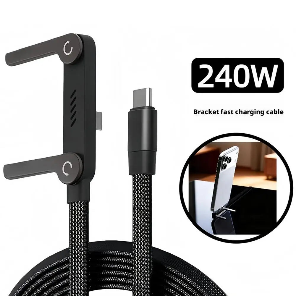 240W USB-C Fast Charging Cable with Phone Stand & 90° Elbow