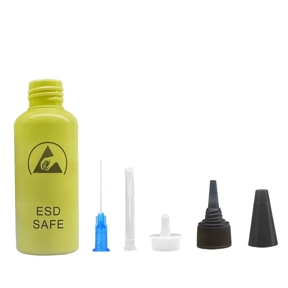 Anti-static Solvent Bottle Plastic Liquid Alcohol Bottle Rosin Washing Plate Adhesive Bottle with Dispensing Needle Repair Tool Oasis Select Yellow 65ml