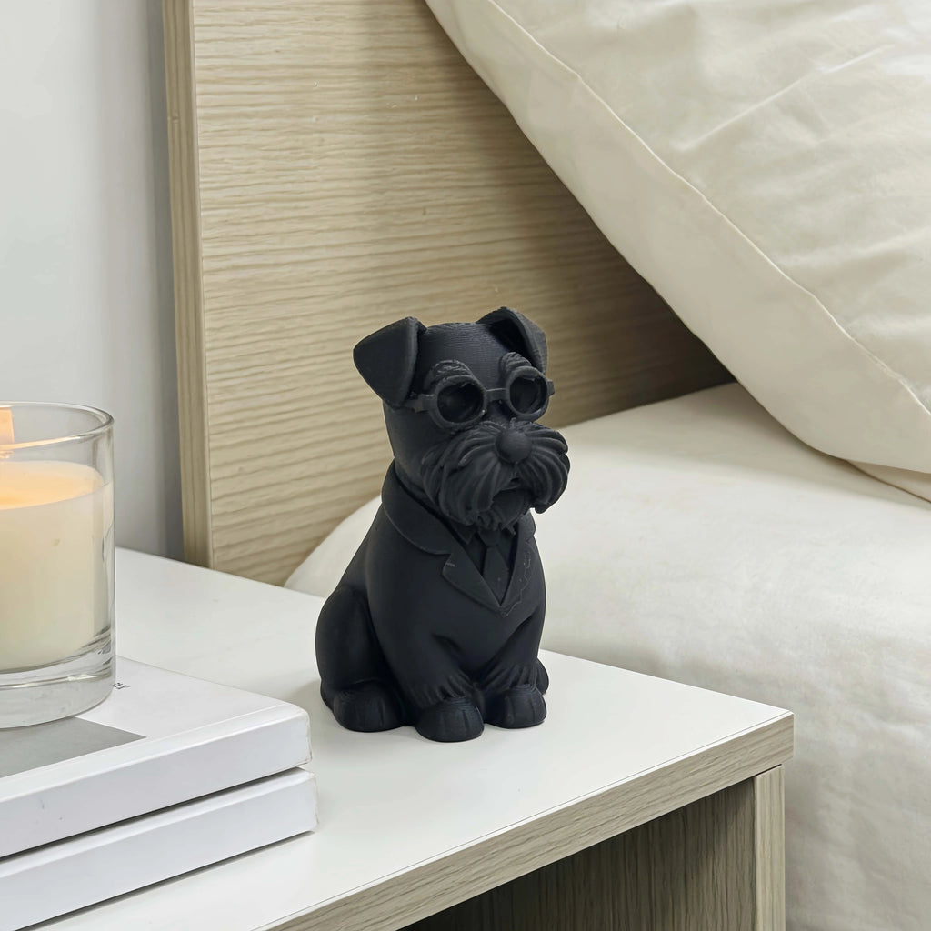 Gentleman Suit Wearing Schnauzer Figurine 3D Printing Cute Dog Statue Mini Puppy Ornaments for Home Office Desk Minimalist Decor Oasis Select