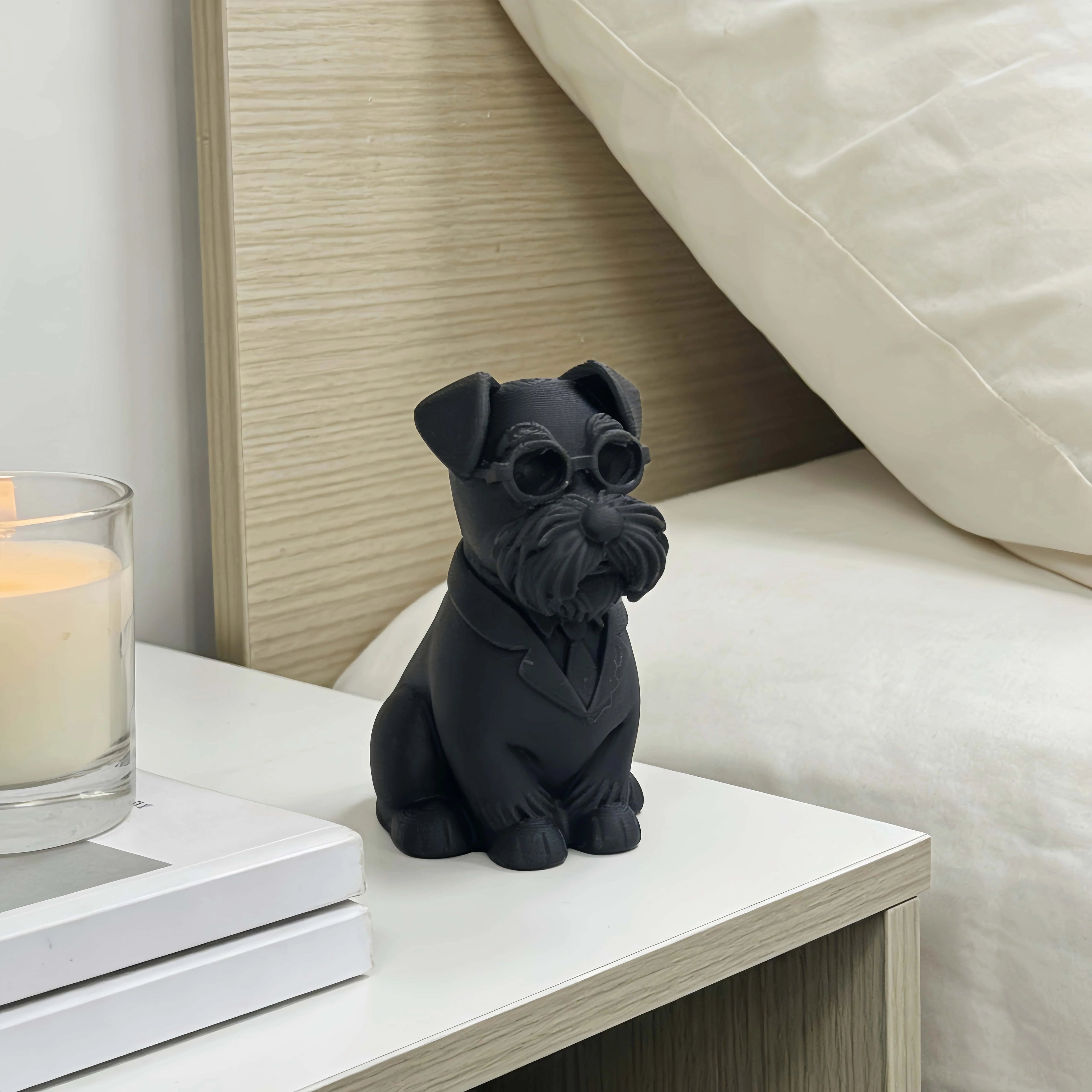 Gentleman Suit Wearing Schnauzer Figurine 3D Printing Cute Dog Statue Mini Puppy Ornaments for Home Office Desk Minimalist Decor Oasis Select