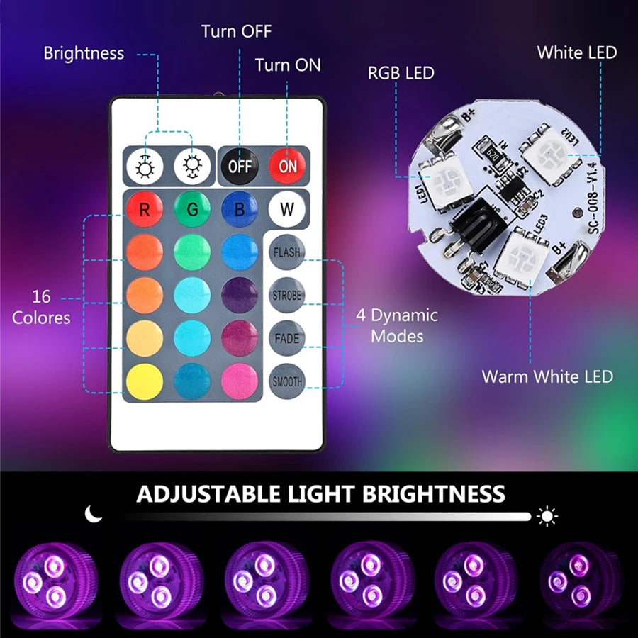 RGB LED Underwater Light With Remote Control Battery Powered 3LEDs Submersible Lamp Waterproof For Swimming Pool Garden Party Oasis Select