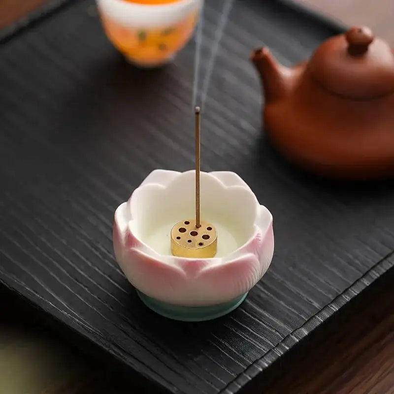 Incense Burner Ceramic Lotus Incense Holder Offering Incense Burner, Aromatherapy Burner Tea Ceremony Oasis Select