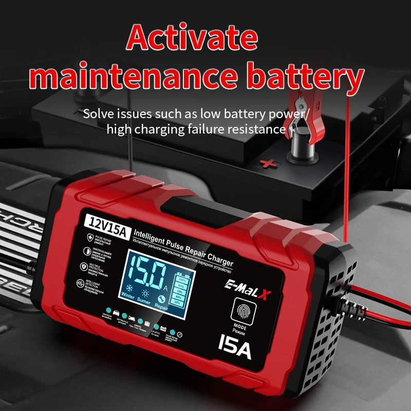 12V 15A 24V 8A Intelligent Pulse Repair Charger 14.6V 15A Electric Motorcycles Charger For Lifepo4 Lead Acid AGM GEL Battery Oasis Select