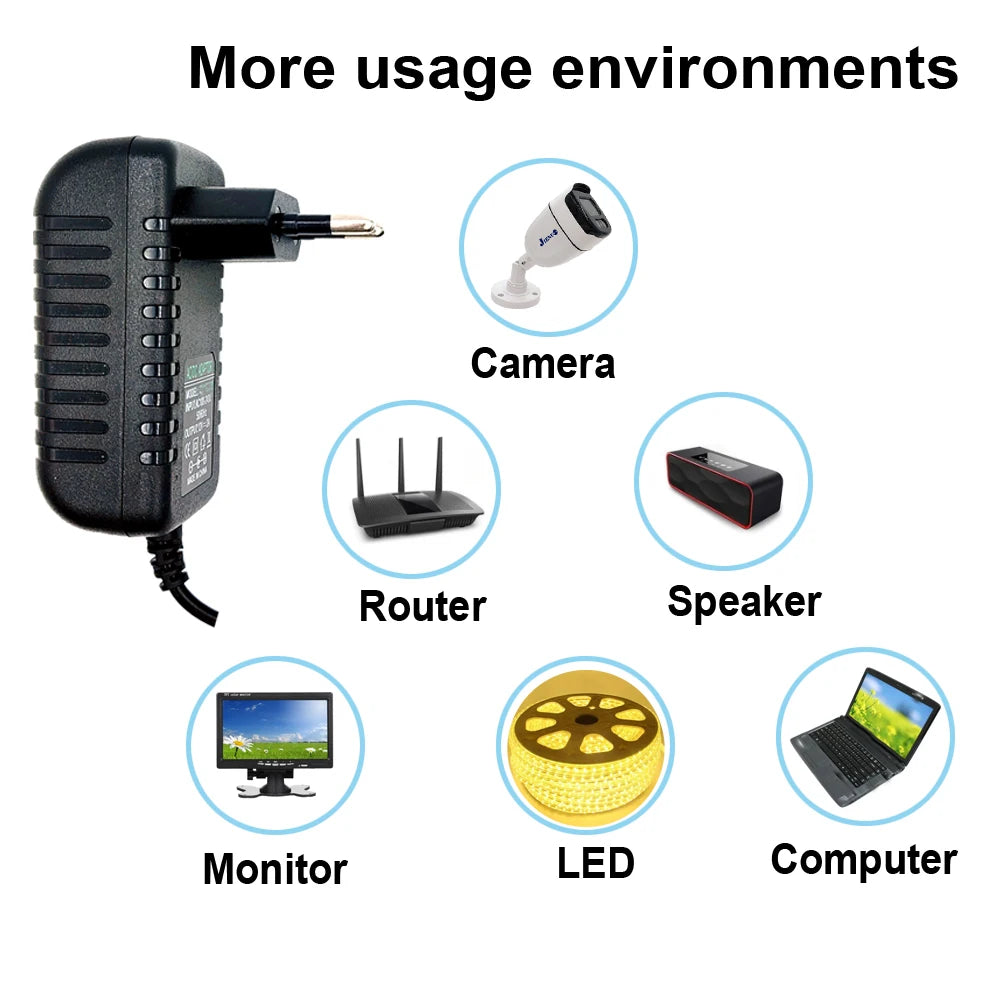 DC 12V 3A Power Adapter AC 100-240V Input Supply Charger Universal Switching Adapter Converter Plug for CCTV Camera DVR NVR LED Oasis Select