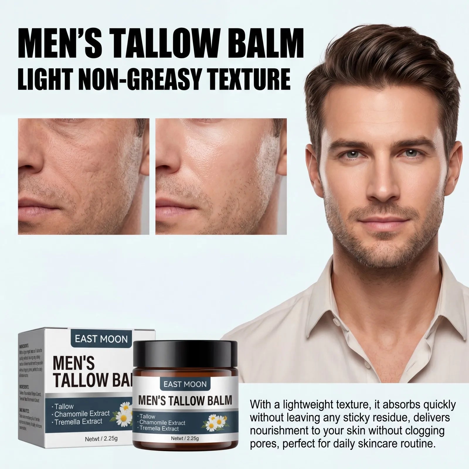 Men’s Tallow Balm Moisturizing Face Cream Non Greasy Soothing Brighten Daily Skin Care Post Shave Lightweight Fast Absorbing Oasis Select