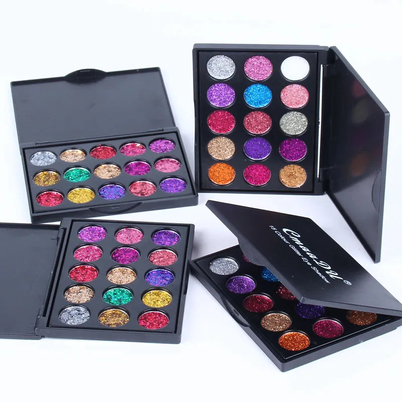 CmaaDu 15 Colors Gold Scallion Powder Diamond Glitter Eyeshadow Tray Shimmering Dazzling Universal Waterproof Easy to Color Oasis Select