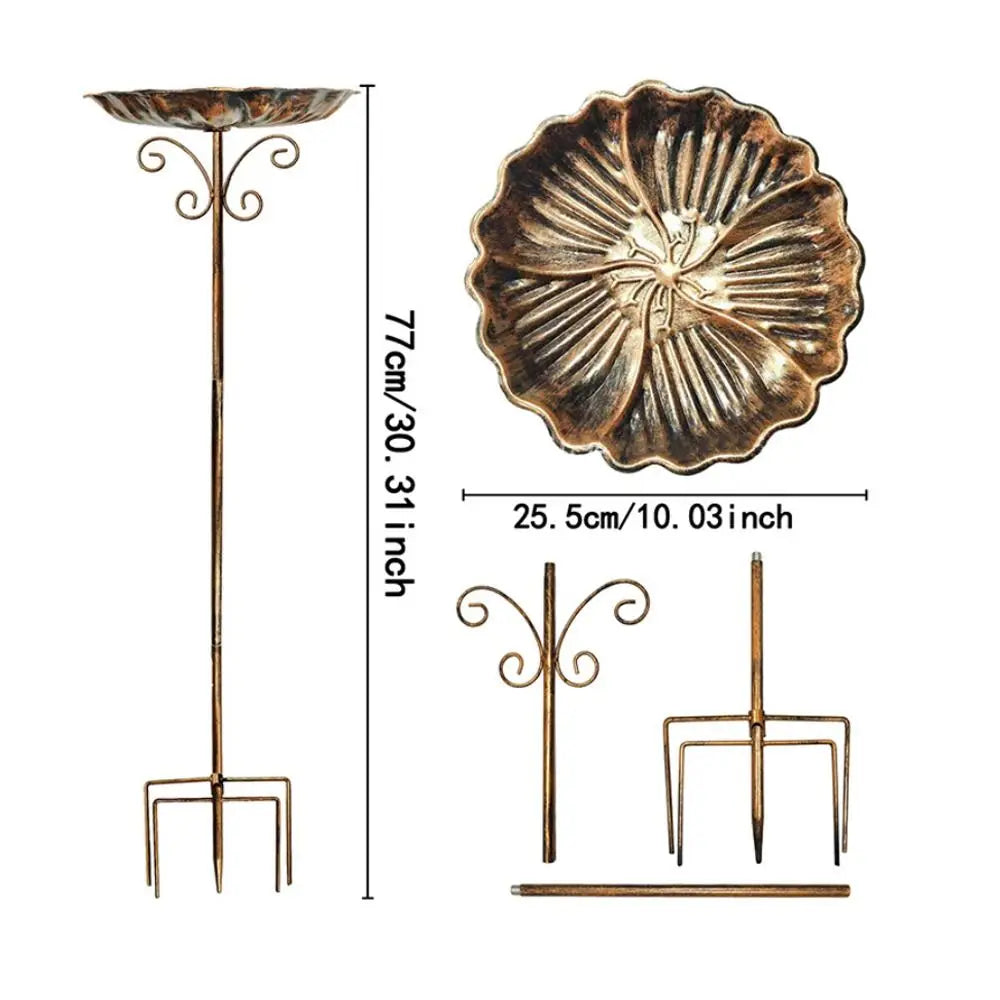 Retro Iron Bird Bath Feeder – Freestanding 5-Pronged Base
