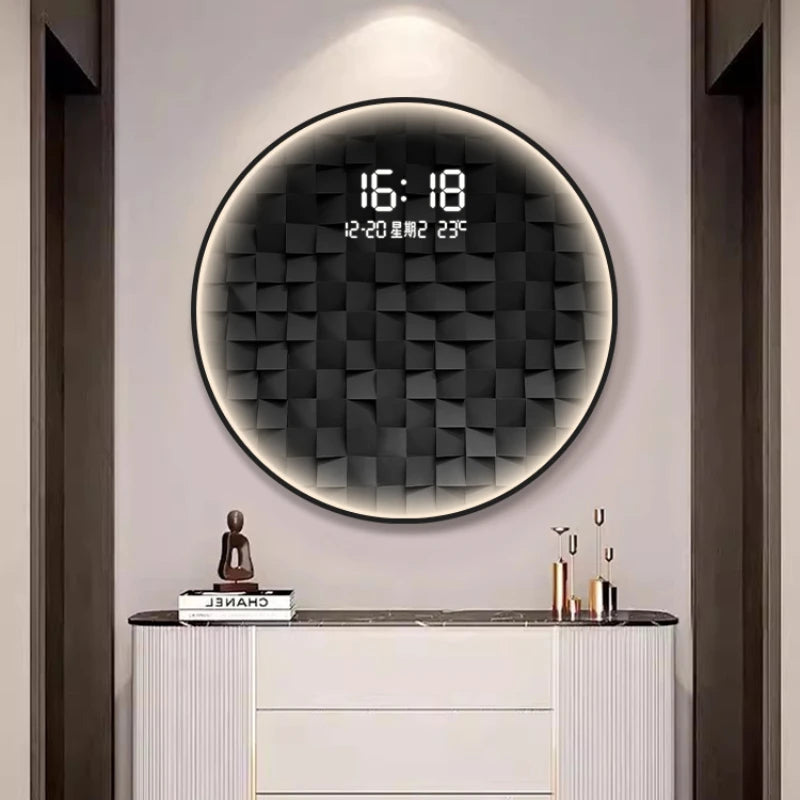 Light luxury gradient square living room decorative painting with LED wall clock restaurant creative light hanging picture clock Oasis Select