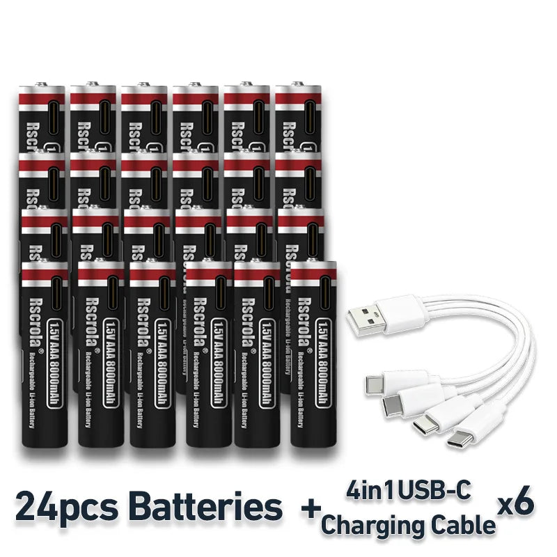 2026 New 1.5V AAA Rechargeable Li-Ion Battery 8000mAh Type-C Fast Charging for Smart Home, Toys, Shavers, Mouse, Flashlights Oasis Select 24 PCS AAA Batteries 1.5V