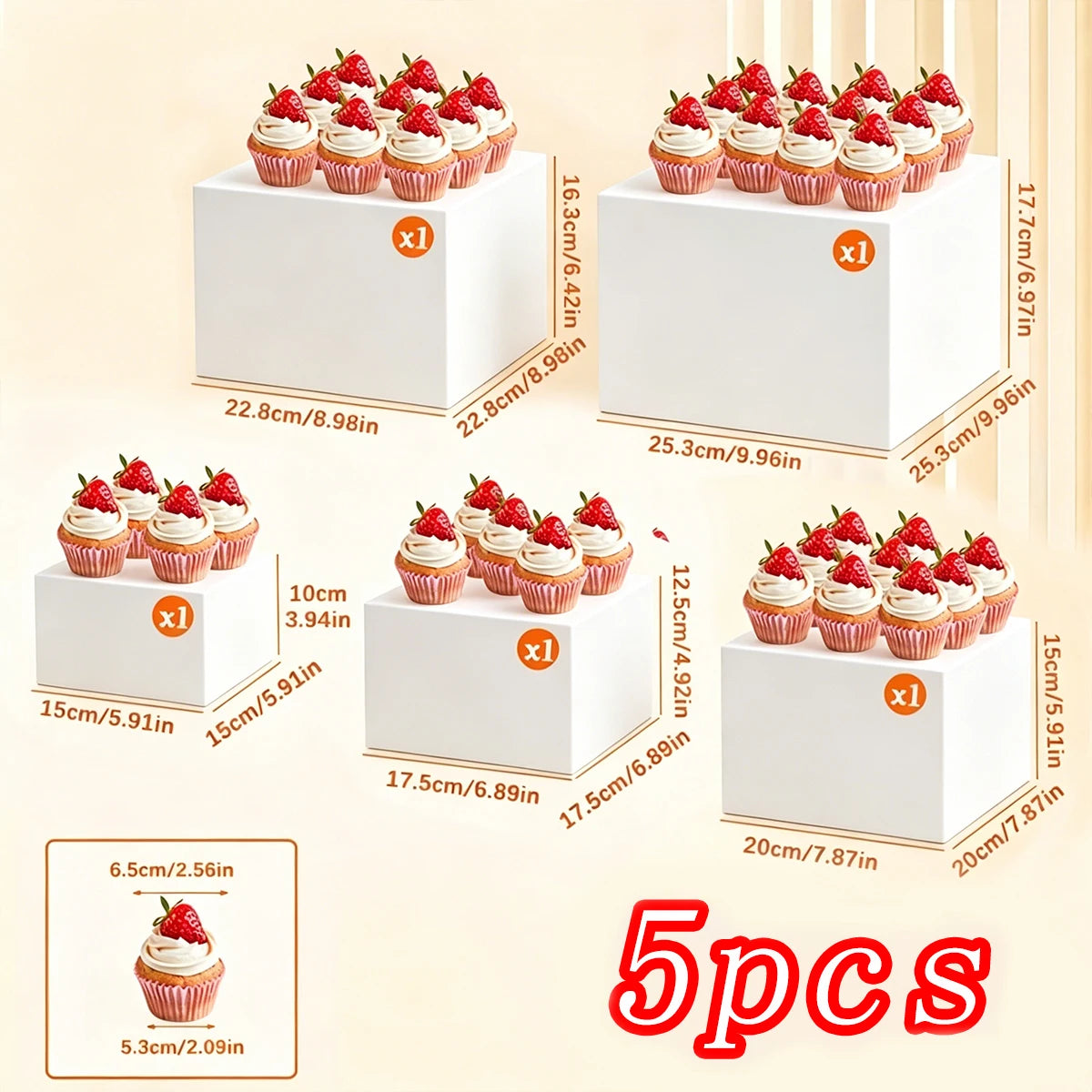 4/5/6/7/8pcs of Square White 3D Dessert Display Stand Stackable and Nested Wedding Acrylic Buffet Display Stand Ideal Choice Oasis Select 5pcs-white