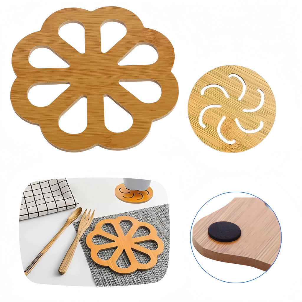 Thickened Wooden Trivets for Hot Pots Pans Hollow Carved Heat Resistant Coasters Non-Slip Round Wood Hot Pads for Kitchen Decor Oasis Select