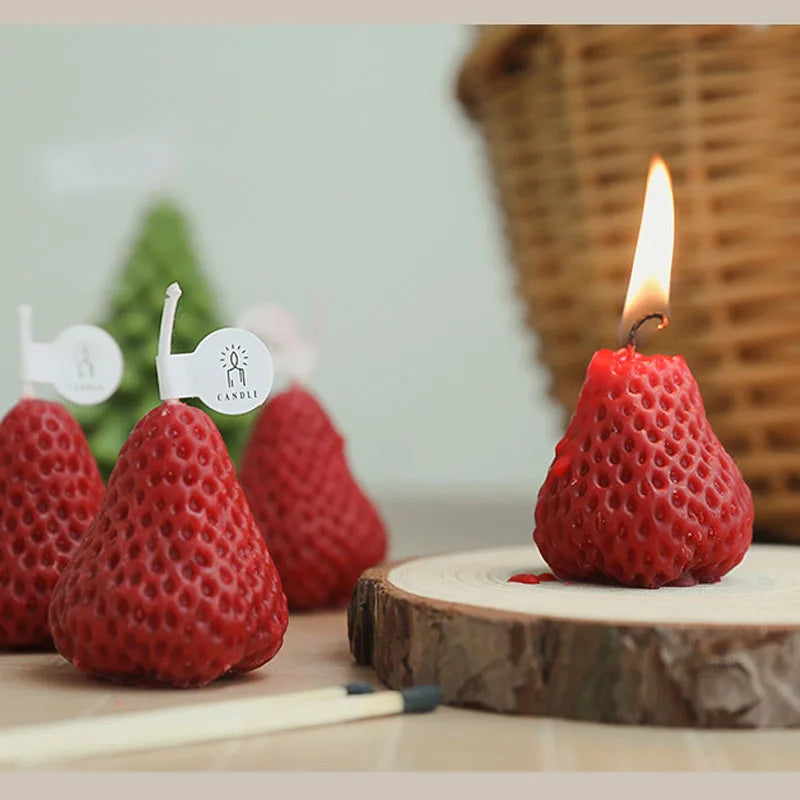 4pcs Strawberry Decorative Aromatic Candles Diy Handicraft Wax Scented Candle for Christmas Birthday Wedding Home Decoration Oasis Select