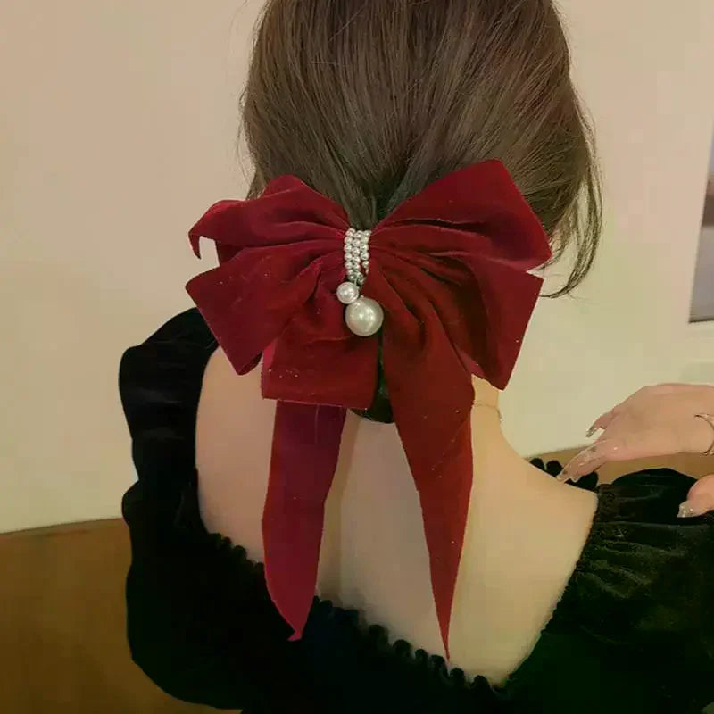 Fashion Temperament Velvet Bow Hairpin For Women Sweet Princess Headdress Back Of The Head Hair Clip New Year Hair Accessories Oasis Select