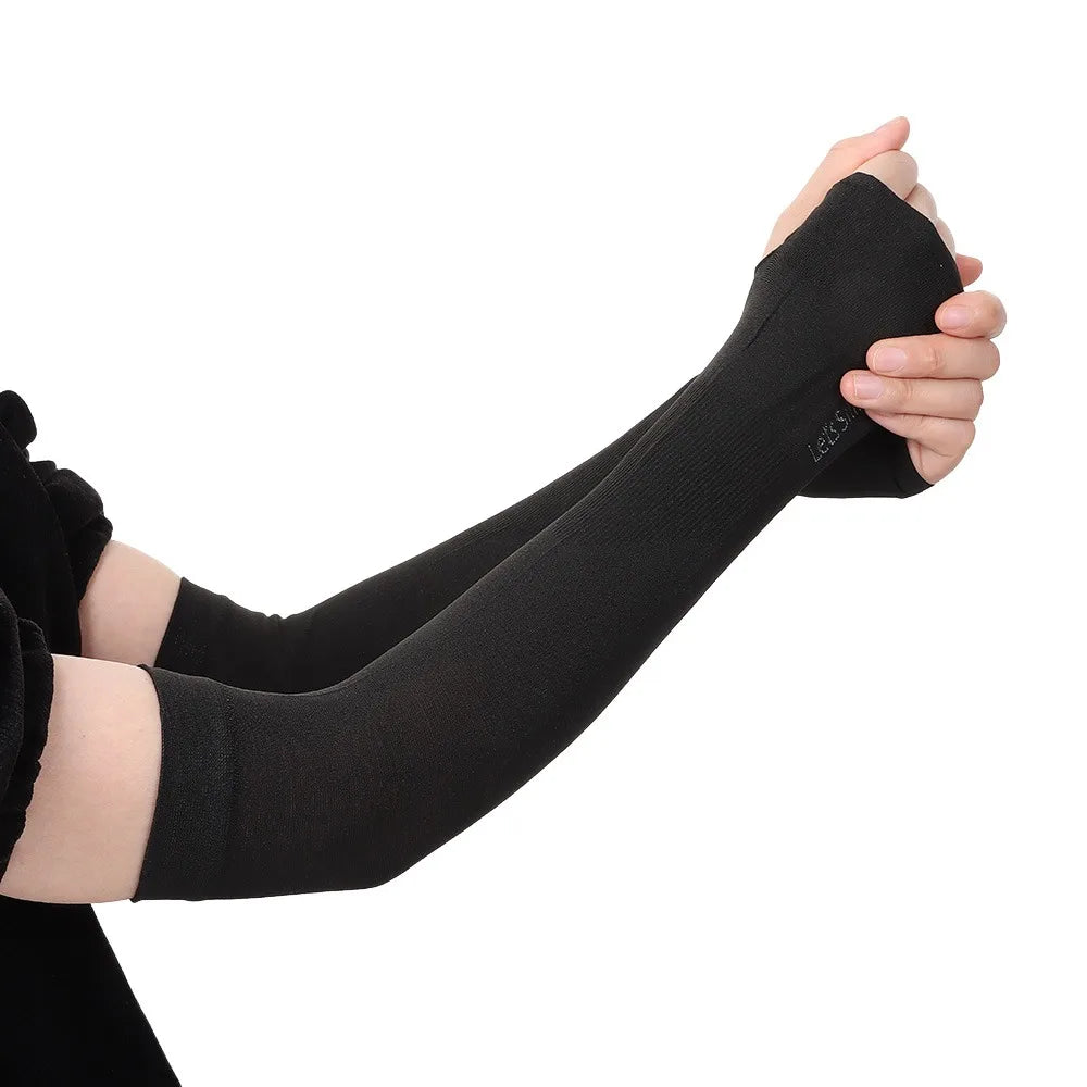 New Breathable Sun Protection Sleeves Summer Cooling Quick Drying Driving Sleeves Anti-UV Elastic Fishing Running Sleeves Oasis Select Black-Exposed Finger