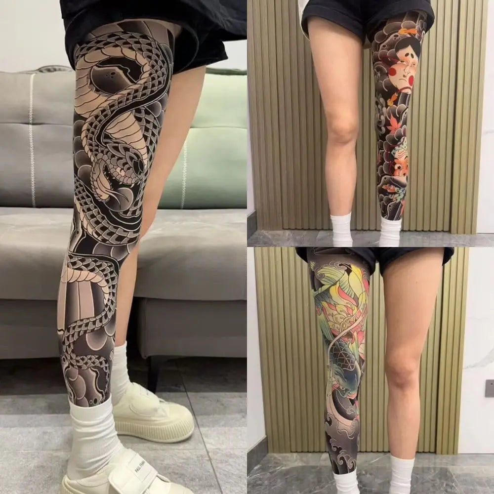 Full Leg Fake Tattoo Socks Sun-proof Printed Tights Fishing Elastic