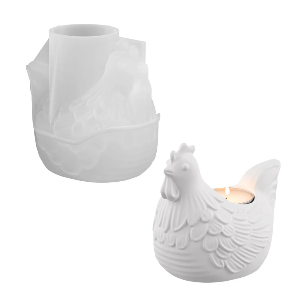 DIY 3D Little Chicken Candle Holder Epoxy Resin Mold, Plaster Hen Decoration, Candle Holder Silicone Mold, Desktop Storage Oasis Select White