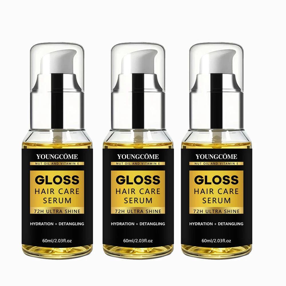 YOUNGCOME Nut Oil & Vitamin E Hair Serum | 72H Shine & Frizz Control Leave-In Hair Serum Oasis Select YH2124-3pcs