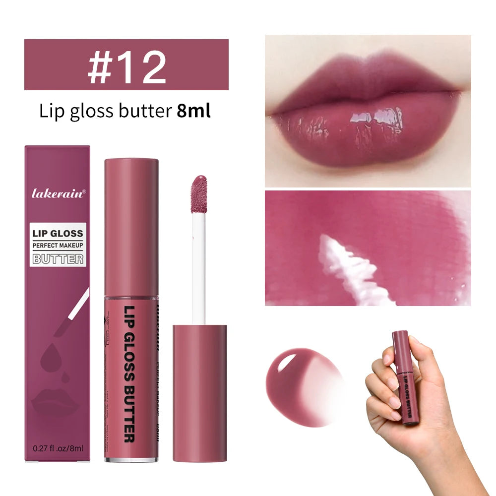 8ml Butter Non-stick Cup Gloss Lip Gloss Moisturizing Mirror Lip Gloss Lasting Color Lip glaze Dye Lip Liquid Makeup For Women Oasis Select 12