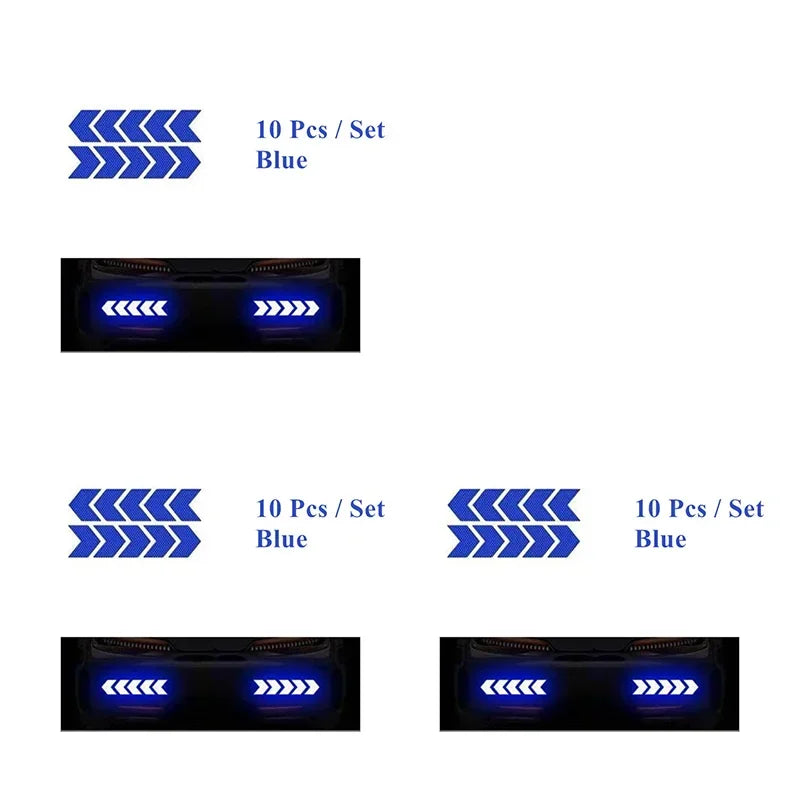 10pcs Car Reflective Arrow Sticker Safety Warning Sticker For Car Bumper Trunk Reflector Hazard Tape Car Styling Luminous Film Oasis Select Blue-30pcs