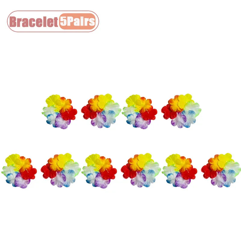 1-40PCS Faux Flower Headband and Wristband Set Multicolor Festive Party Dance Floral Crown Corsage for Women Girls Cosplay Oasis Select Bracelet-5Pairs