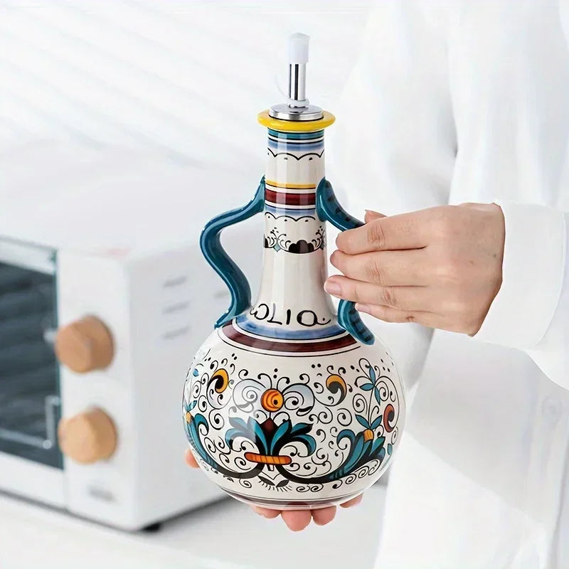 Dual Ear Ceramic Olive Oil Bottles Soy Sauce Vinegar Multifunctional Kitchen Seasoning Drainage Bottle Kitchen Accessories gifts Oasis Select