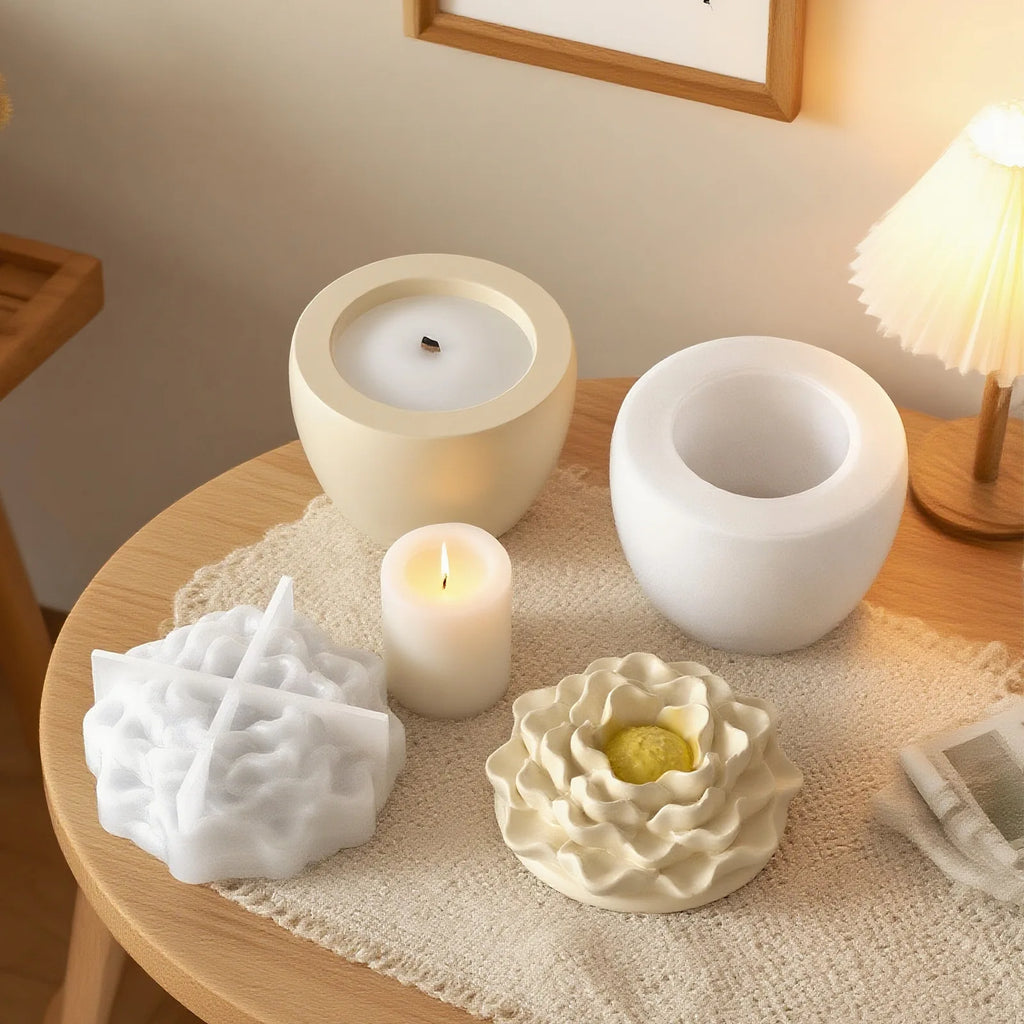 Round Peony Camellia Flower Silicone Mold DIY Candle Jar Aromatherapy Gypsum Resin Storage Box Flowerpot Craft Mold Oasis Select