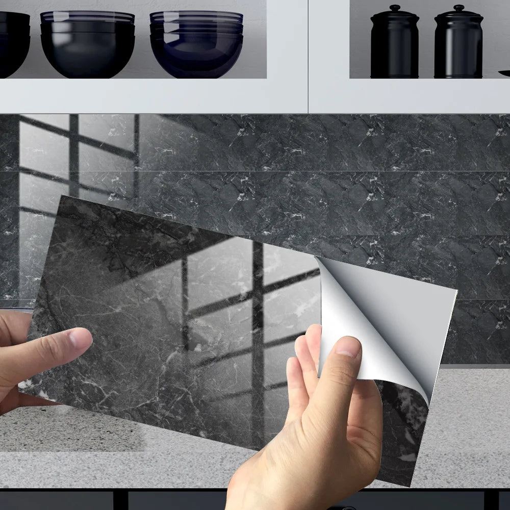 Imitation Marble Grain Tile Paste Thick Cover Crystal Film Decorative Renovation Wall Paste Wallpaper Wall Stickers Oasis Select DLS057 4pcs