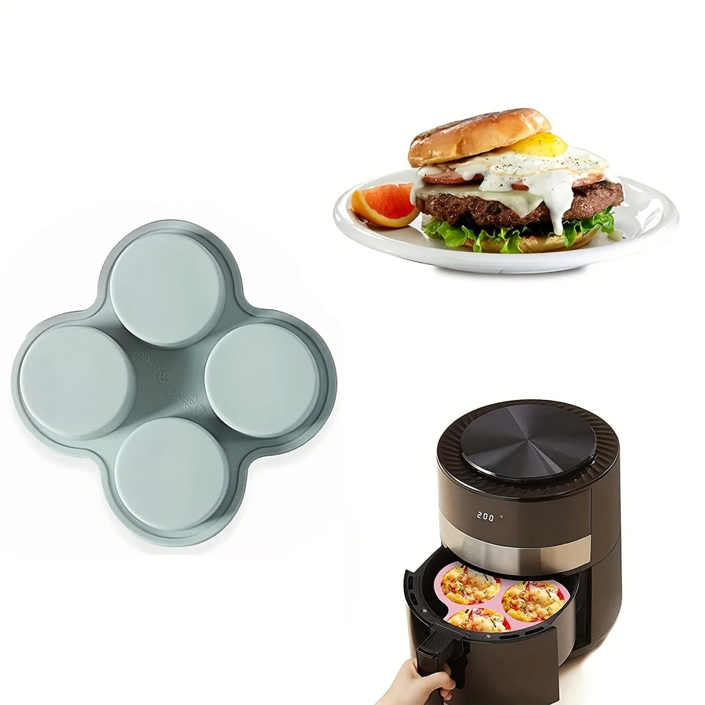 Air Fryer Egg Mold Round Shape Eggs Mold 4 Cavity Non-Stick Silicone Air Fryer Egg Pan Egg Steamer Cooking Mold Fried Egg Tool Oasis Select