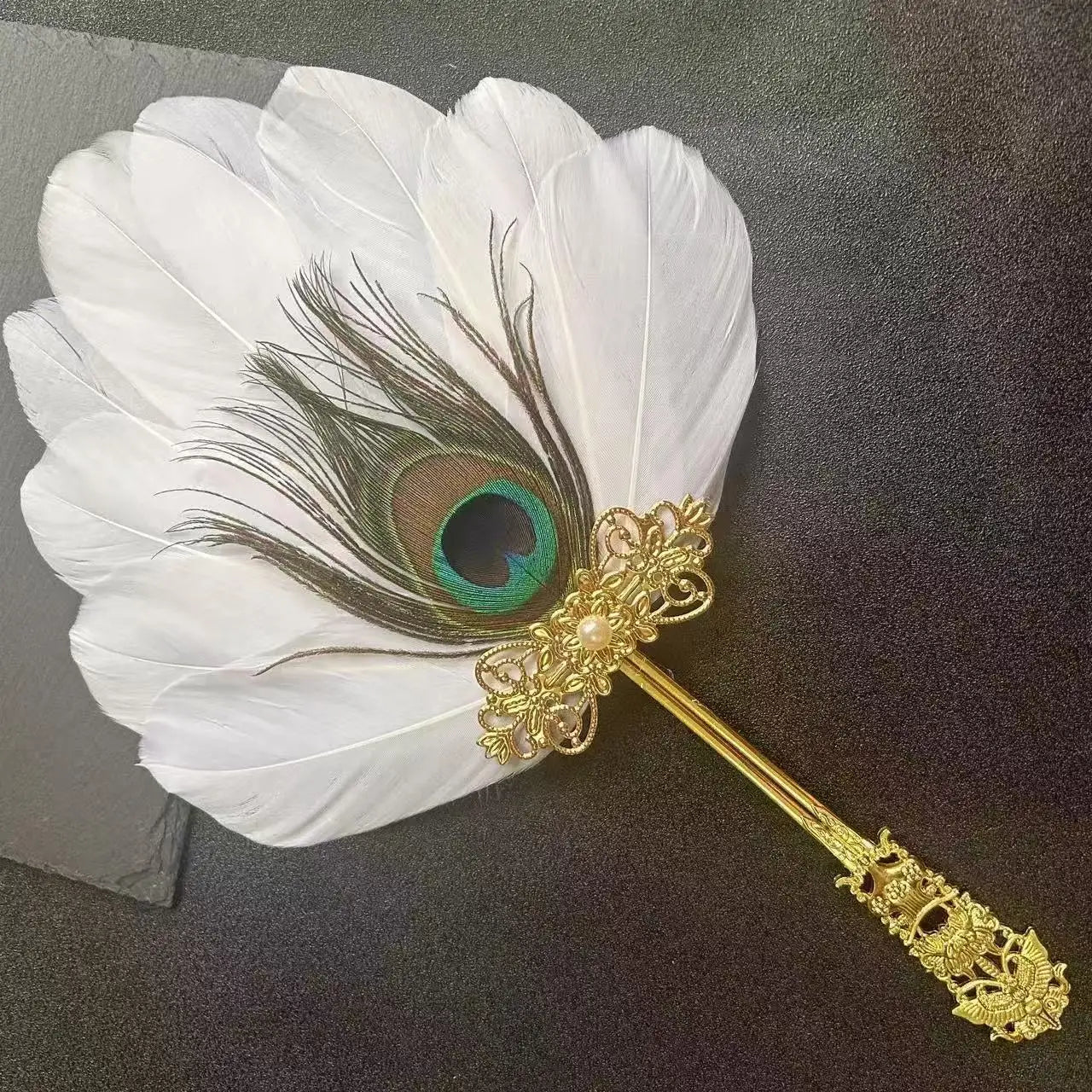 Feather Crafts Feather Fan Cosplay Props Dance Performance Decorative Craft Fan Antique Hanfu Handheld Cheongsam Dance Props Oasis Select White