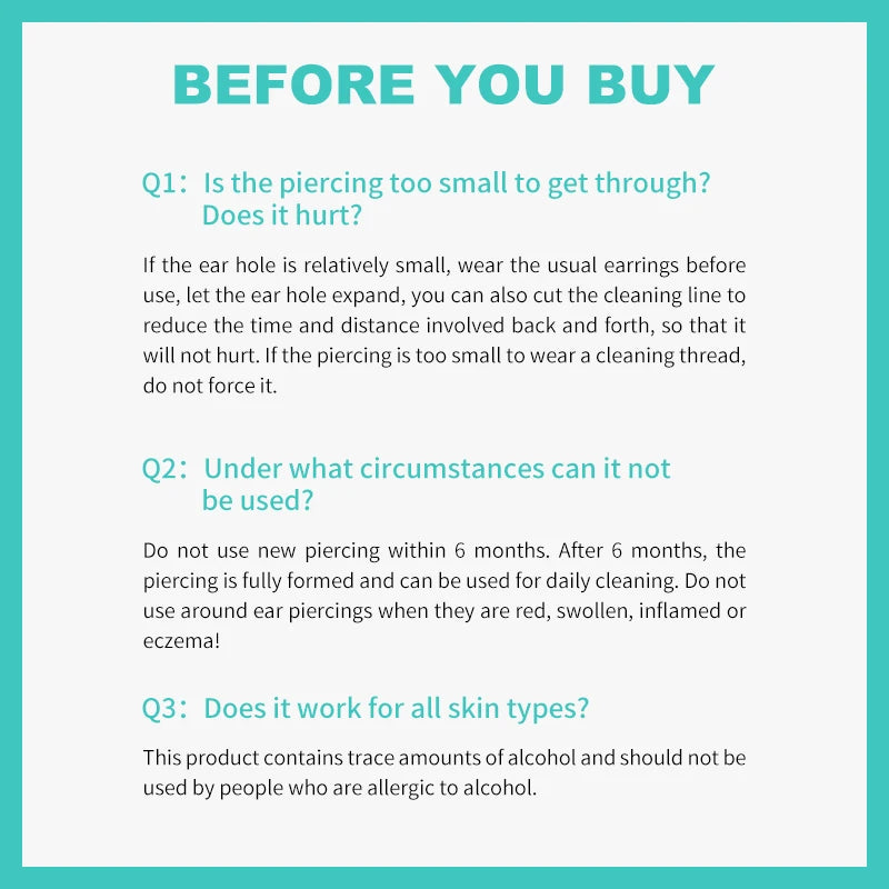 Ear Hole Cleaning Kit – Floss, Mint Solution & Odor Removal Ear Piercing Care Kit Oasis Select
