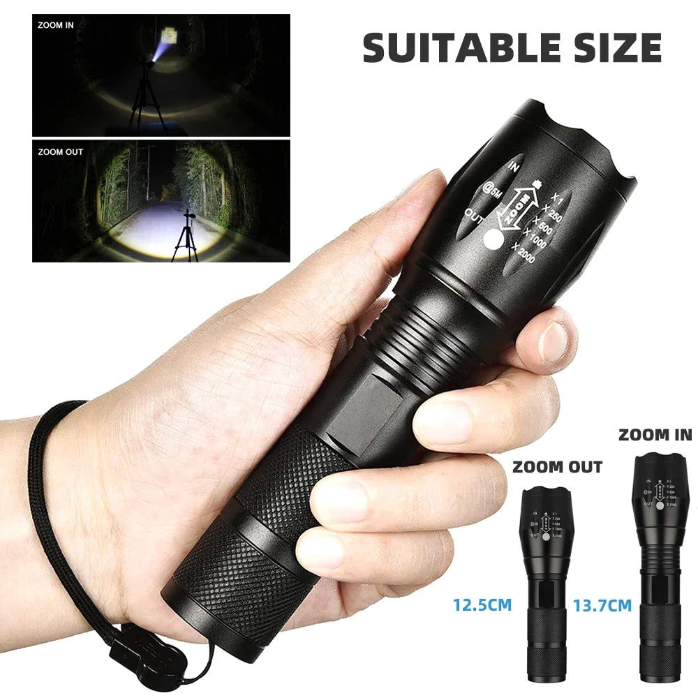 High Power Led Flashlights Camping Torch 5 Lighting Modes Aluminum Alloy Zoomable Light Waterproof Material Use 3 AAA Batteries Oasis Select