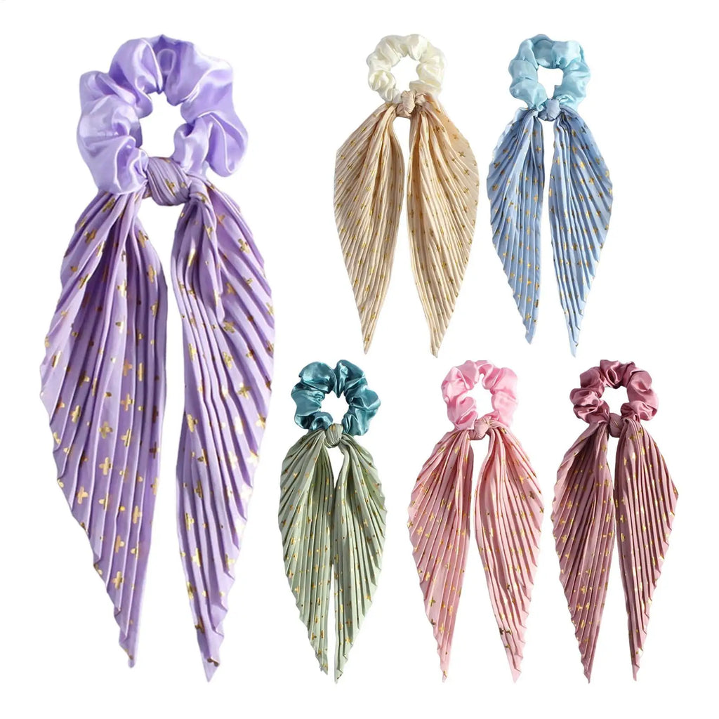 1PC Flower Print Bow Satin Long Ribbon Ponytail Scarf Tie Scrunchies Women Girls Elastic Bands French Headdres Hair Accessories Oasis Select