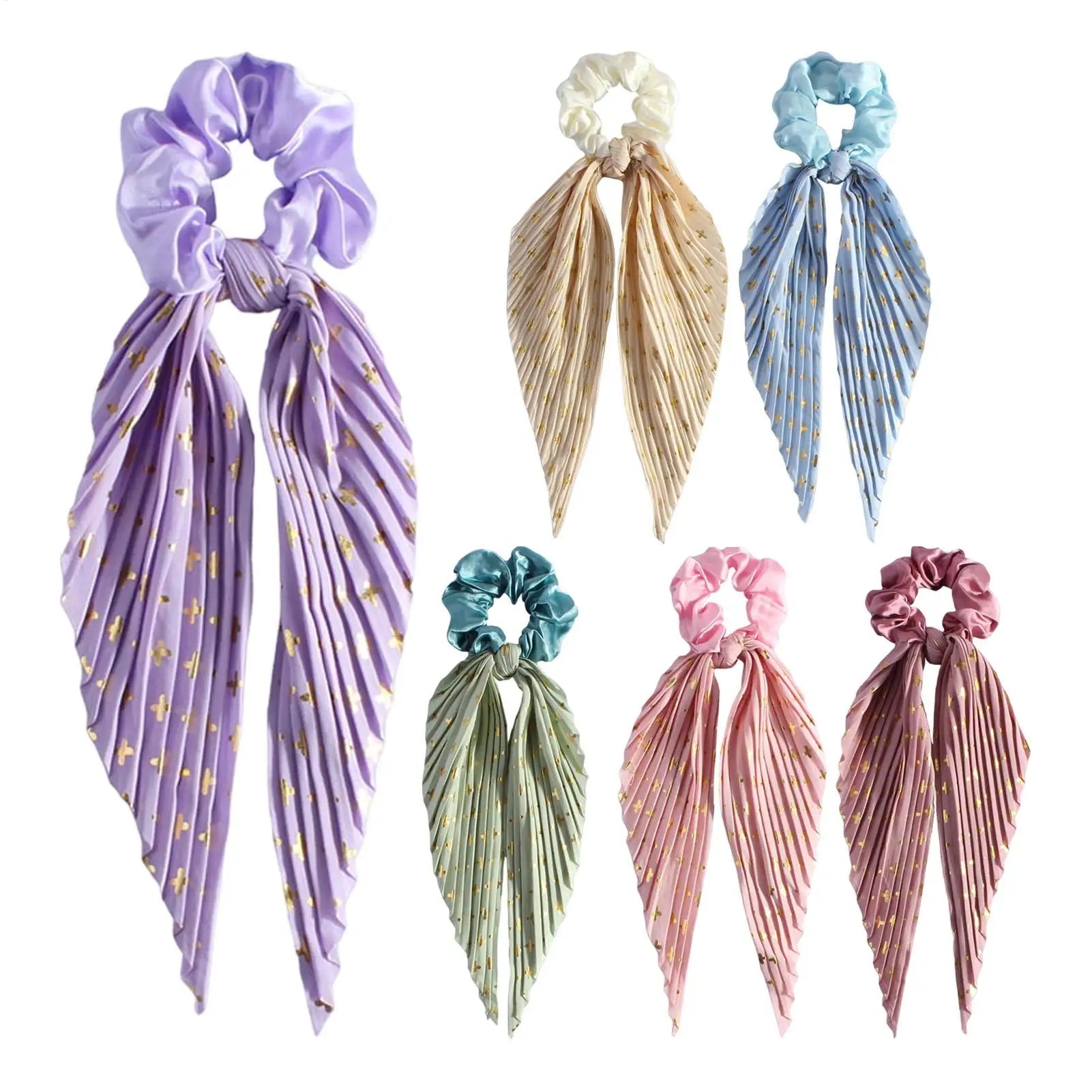 1PC Flower Print Bow Satin Long Ribbon Ponytail Scarf Tie Scrunchies Women Girls Elastic Bands French Headdres Hair Accessories Oasis Select