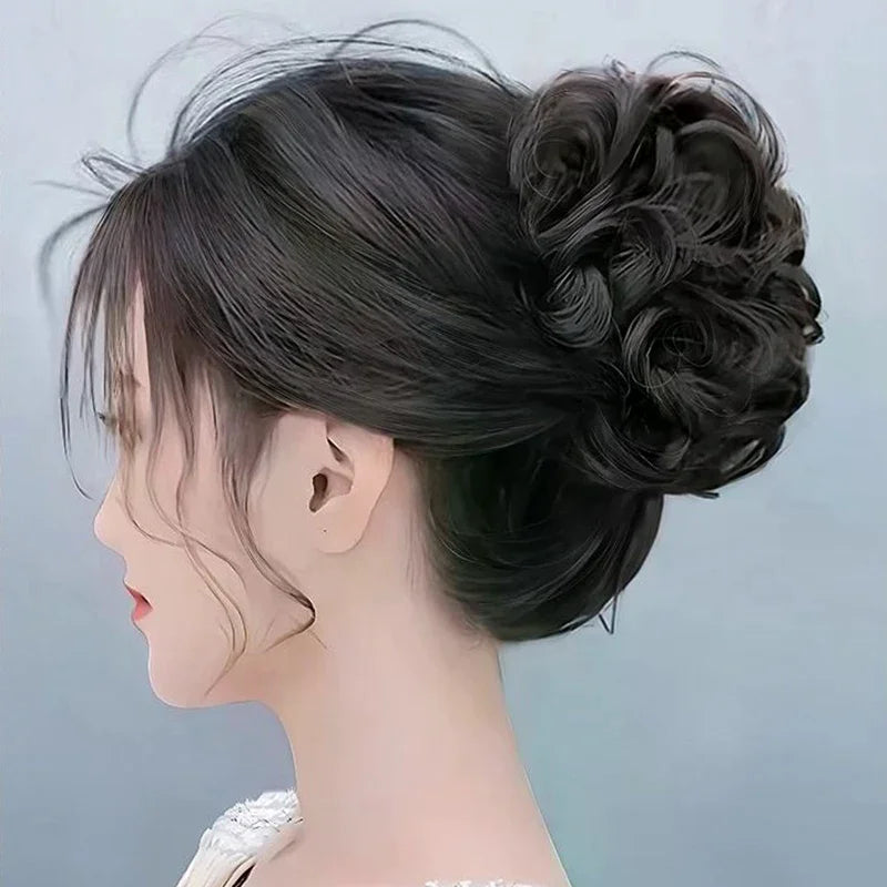 Synthetic Hair Bun Lifelike Messy Curly Wig Flower Bud Gripping Clip Elastic Women False Hair Pieces High Temperature Silk Oasis Select