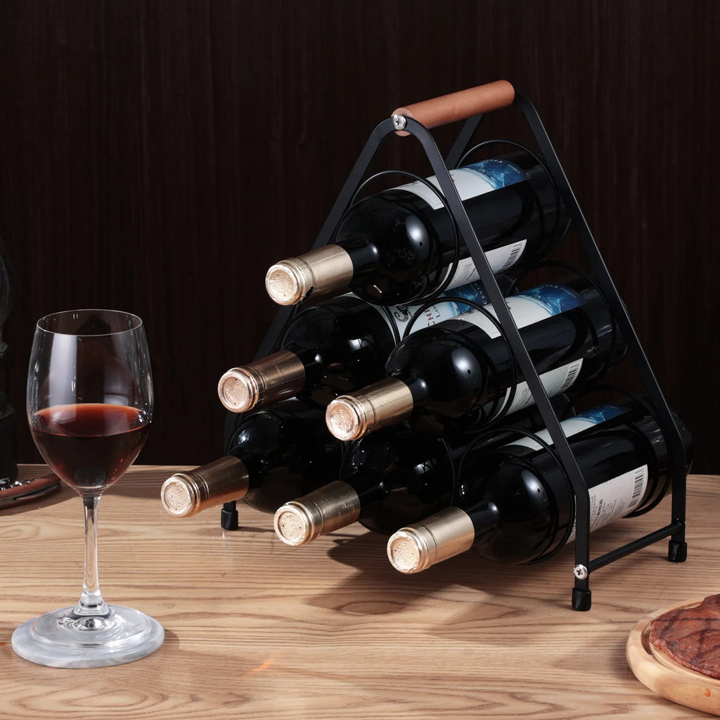 red wine rack European wooden handle portable wine bottle rack desktop wine cabinet ornament red wine display rack Oasis Select