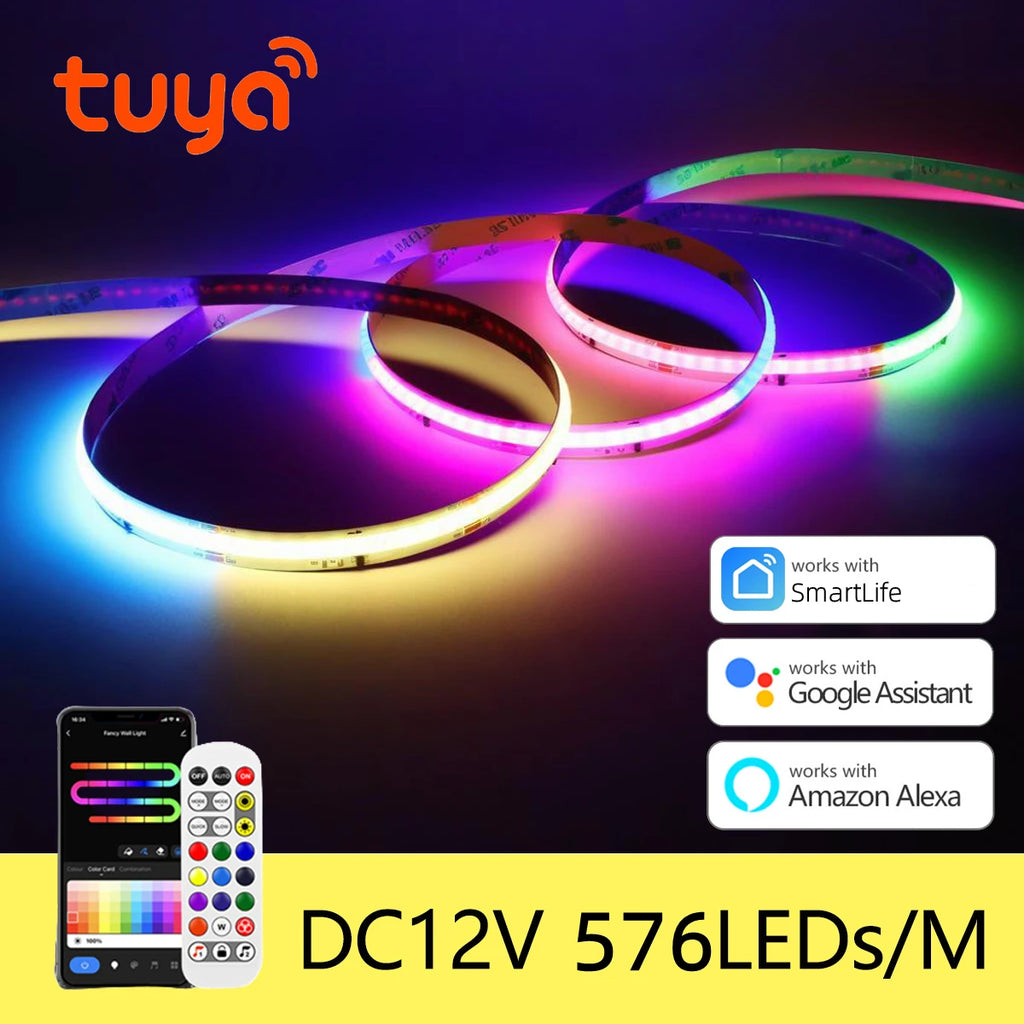 12V Tuya Smart Life App Control RGBIC COB LED Strip Light DIY Addressable WS2811 IC Flexible Tape Ambinet Light for Alexa Google Oasis Select