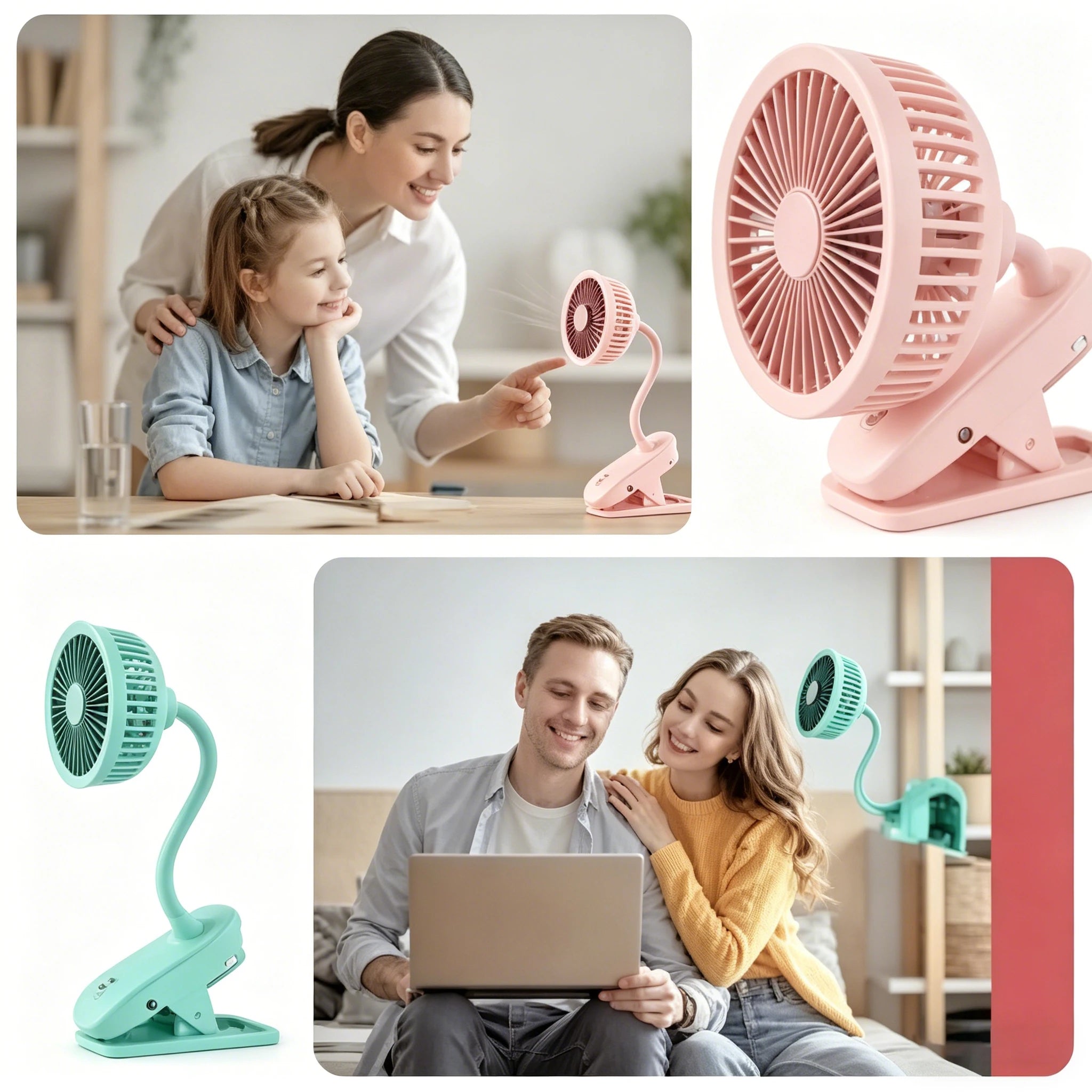 Clip-On Mini Fan 360° Flexible Neck | USB Rechargeable Quiet