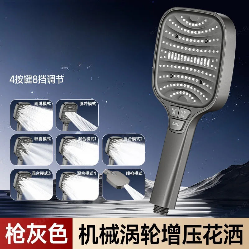 8 Modes Large Shower Head Adjustable One Key Stop Bathroom High-pressure Water-saving Shower Mixer Nozzles Bathroom Accessories Oasis Select Grey Shower