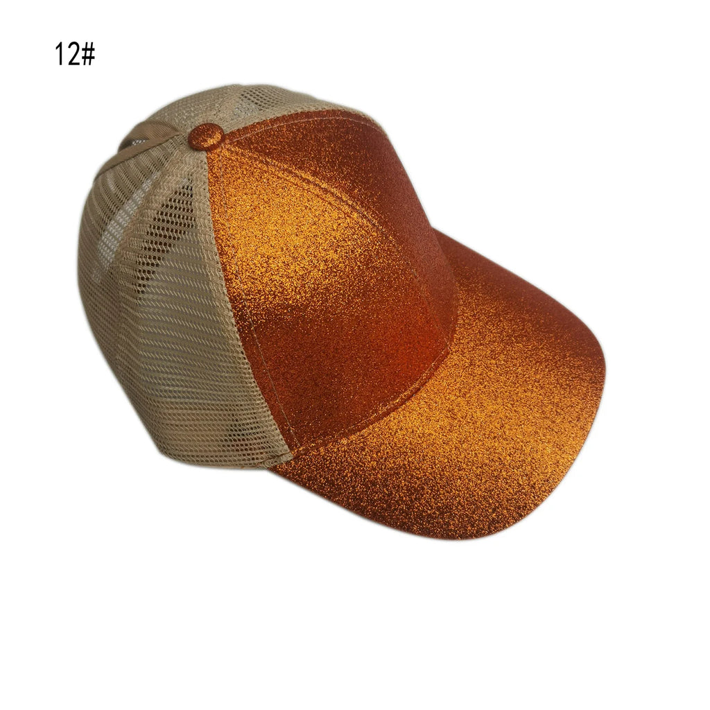 Classic quick drying large brim children's baseball cap with shiny ponytail and sequined hat, fashionable sun protection, casual Oasis Select 6