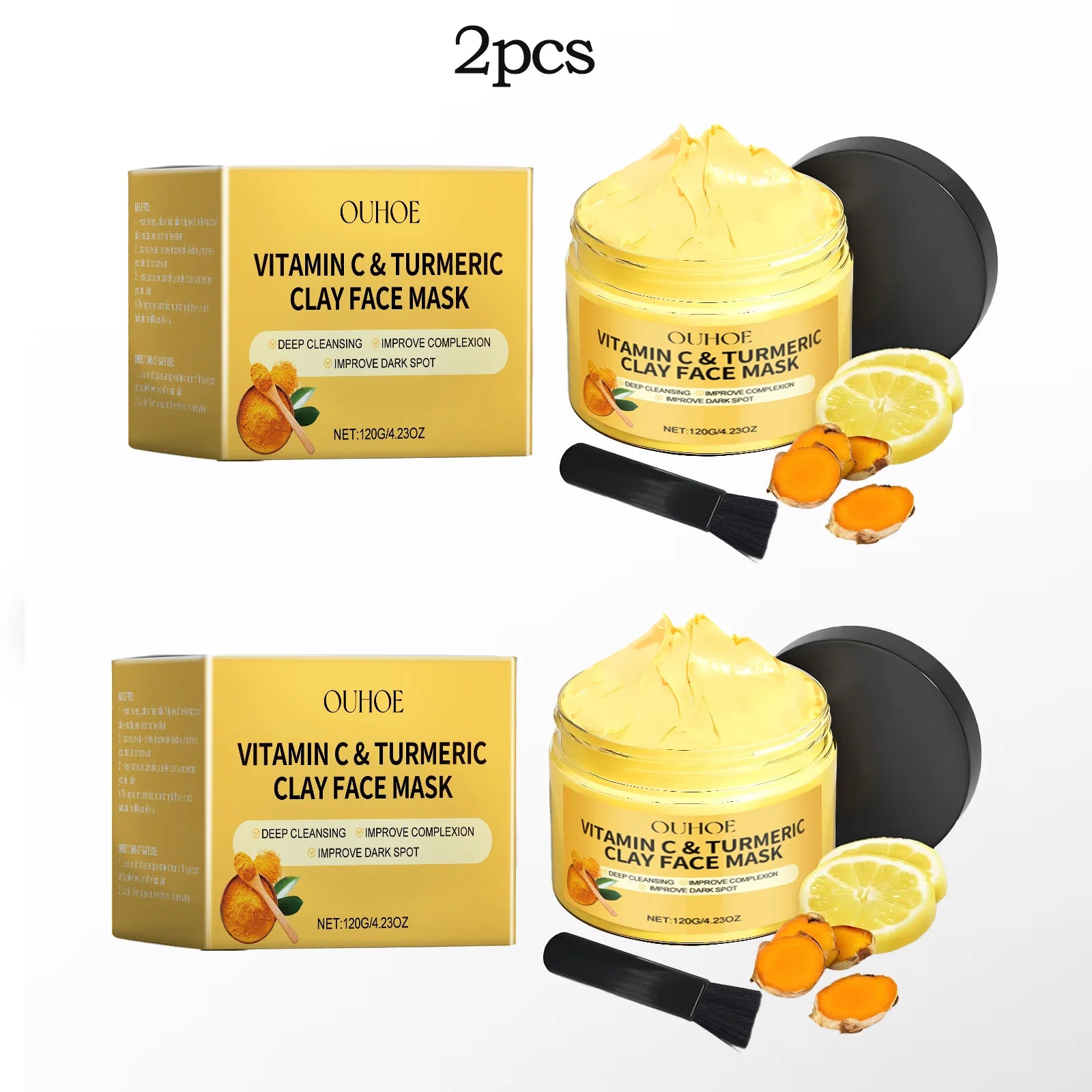 Turmeric Vitamin C Facial Mask Deep Cleansing Hydrating Exfoliating Pore Minimizing Nourishing Skin Care Mud Mask Oasis Select 2pcs