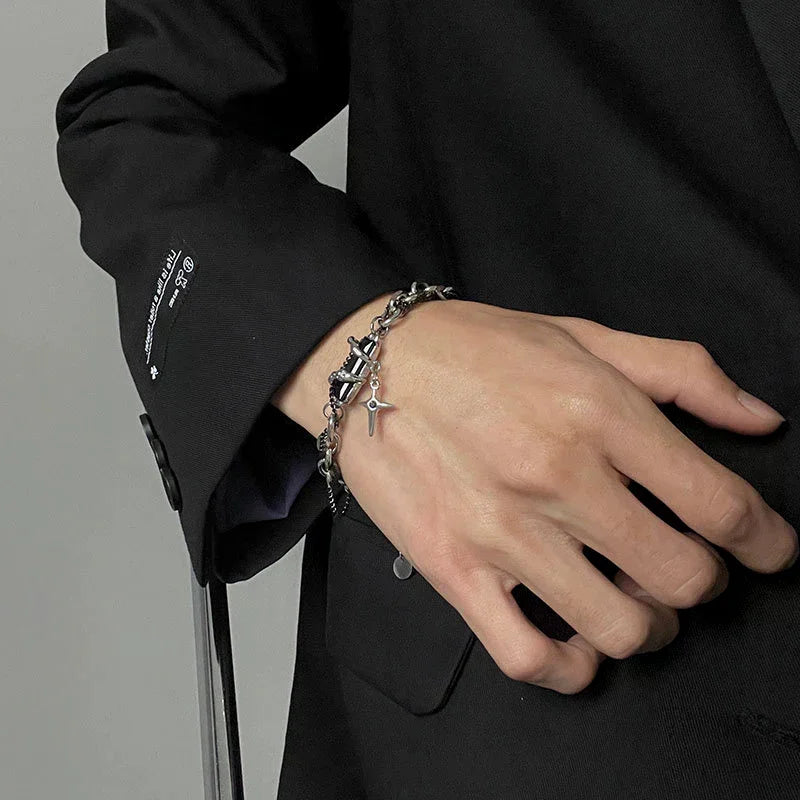 Retro Black Zircon Star Bracelet For Women Men Gifts Trend Metal Chain Unisex Goth Jewelry New Couple Accessories Oasis Select