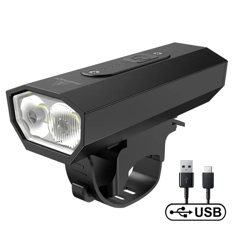 PHMAX Bike Front Lights USB LED Rechargeable Waterproof 6 Modes Mountain Bike Headlight Safety Warning Light Cycling Accessories Oasis Select Light 01