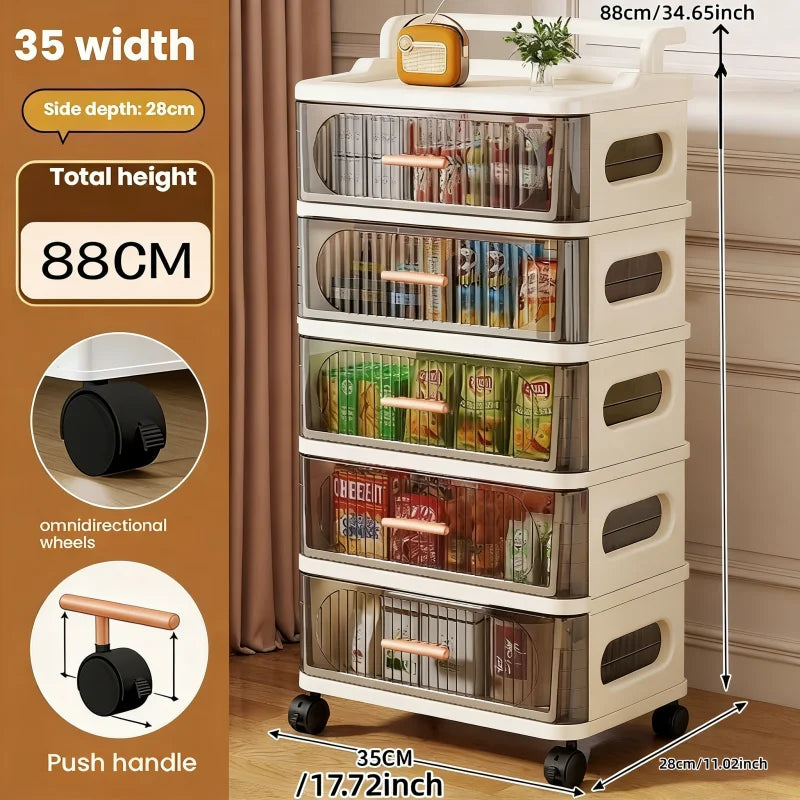 Drawer-style storage cabinet - A household portable storage unit for storing snacks and miscellaneous items in multiple layers. Oasis Select 35cm-5 layers-clear