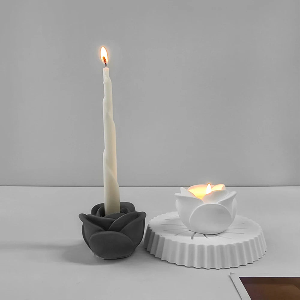 Rose Candle Holder Mold High-Quality Candle Holder Molds Flower Candlestick Silicone Mould Long Pole Candle For Artisan Gifts Oasis Select