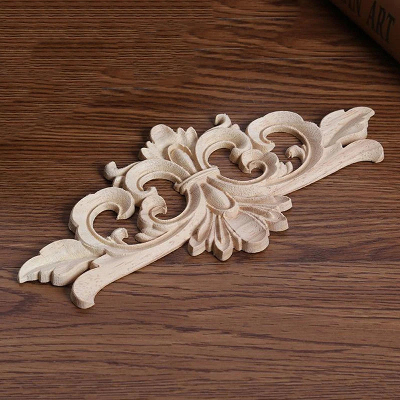 Wood Appliques And Onlays Natural Furniture Wall Door Woodcarving Decorative Long Flower Wooden Figurines Frame Oasis Select